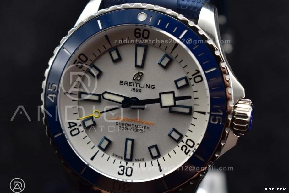 Cozy White Rubber on 1:1 Best BLSF Automatic SuperOcean 42 Dial A Blue Strap 1162 SS Edition 0517